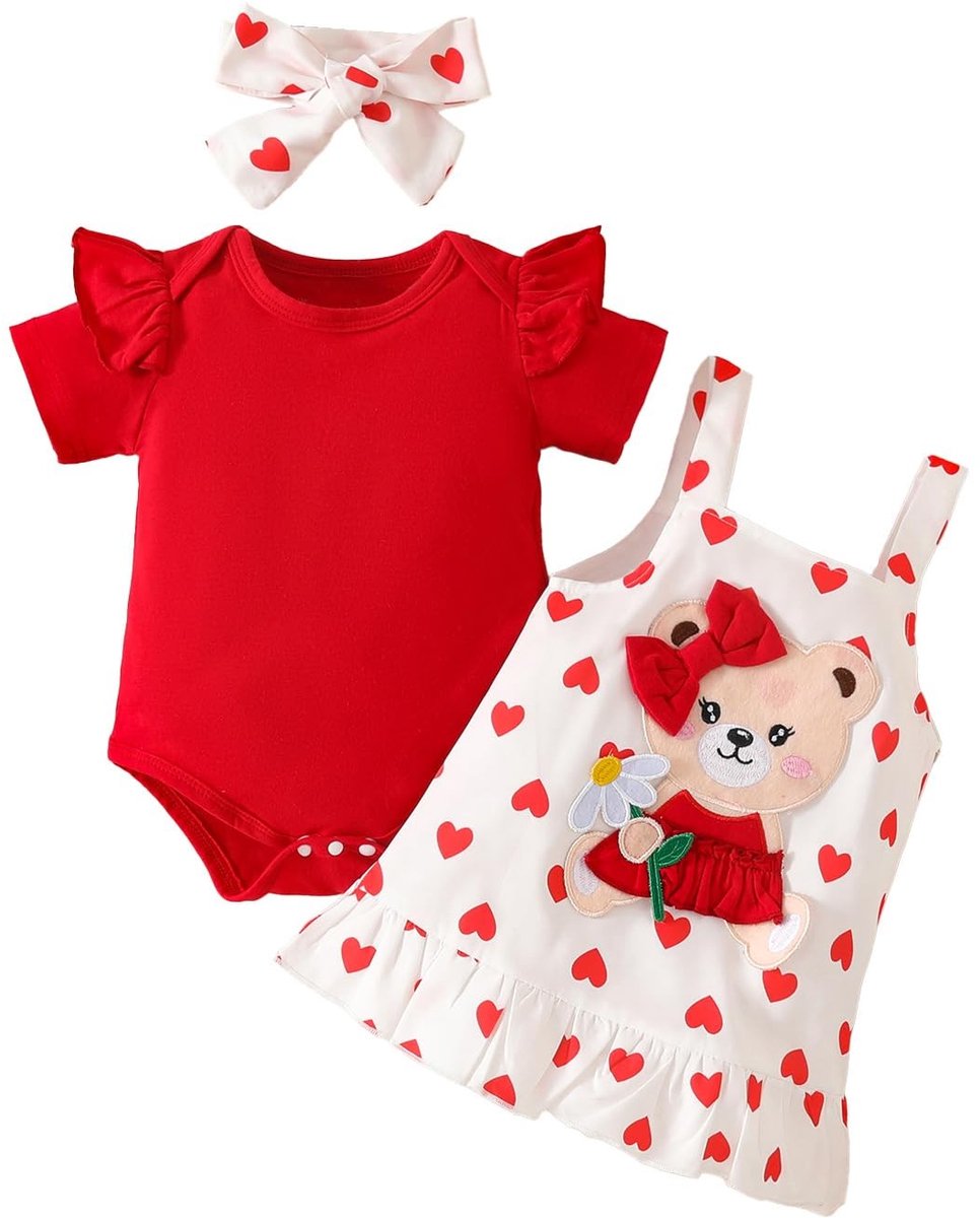 Elzusha - Baby Meisjes Kledingset met Hartjesprint en Schattige Rok
