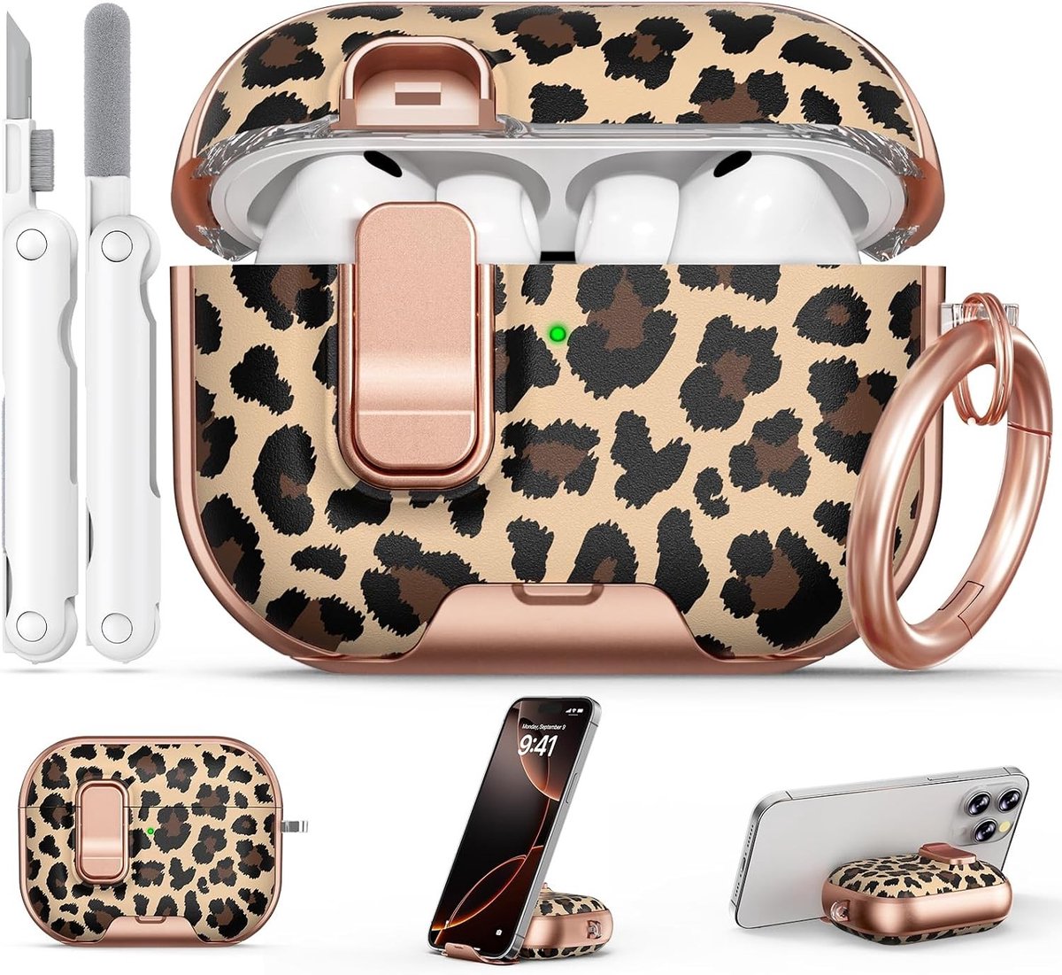 Beschermhoes voor AirPods Pro 3 met Veiligheidsvergrendeling, Telefoonhouder en Schoonmaakset, Inclusief Sleutelhanger en Ideaal voor Dagelijks Gebruik