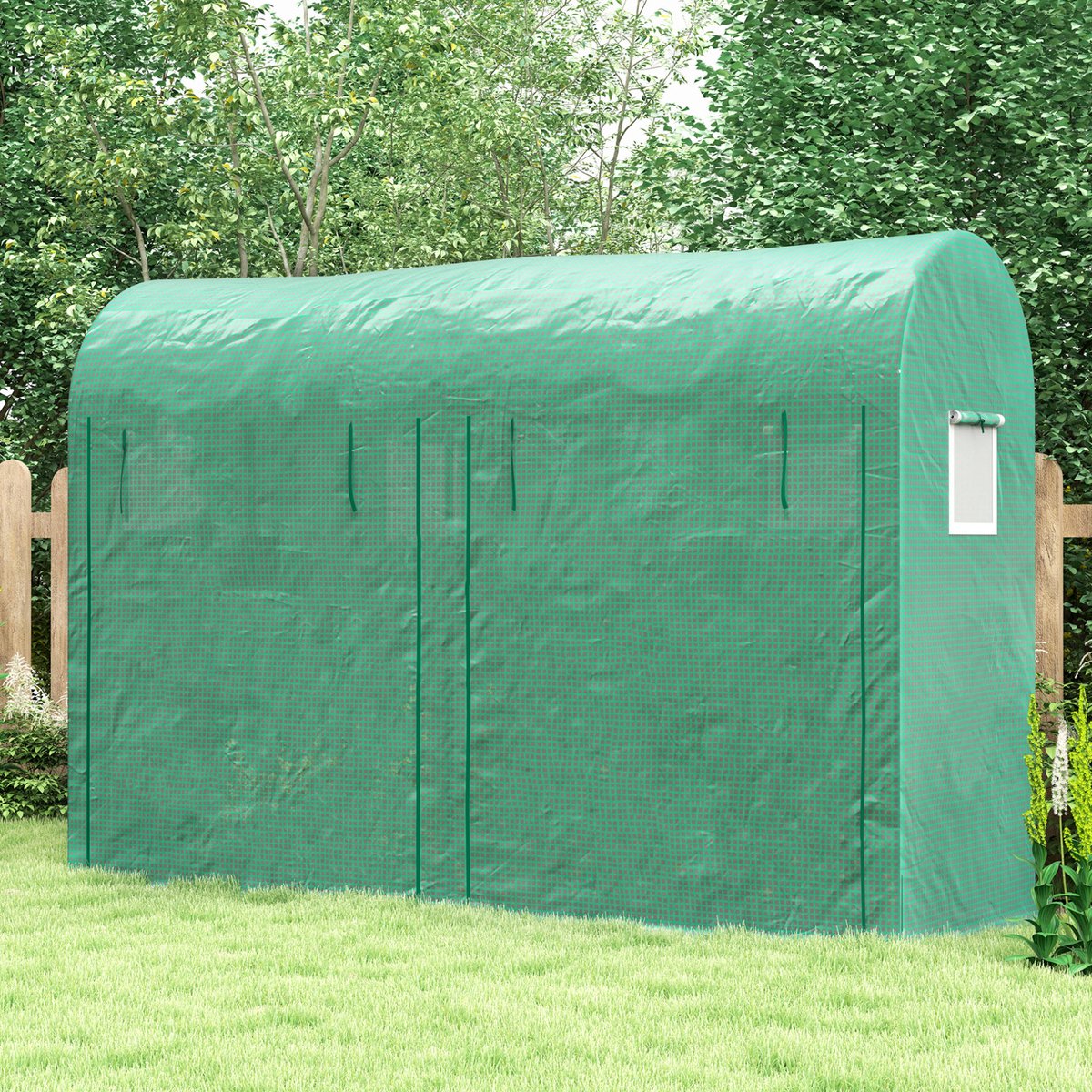 REDOM - Tuin kas - PE-afdekking - Tunnelkas met dubbele oproldeur en 4 ramen - Balkon en tuin - Staal en kunststof - Groen - 300 x 100 x 200 cm