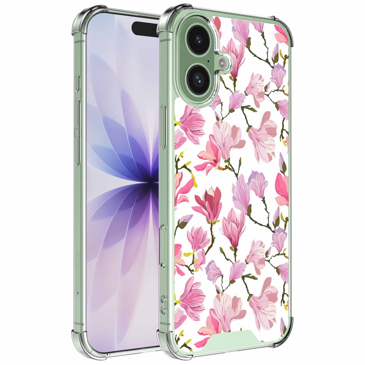 Smartphonica Geschikt voor iPhone 17 Telefoonhoesje met Fuchsia Bloemen opdruk - Draadloos op te laden - Shockproof Siliconen TPU Strong Case - Sterk Schokbestendig Telefoonhoesje geschikt voor iPhone 17