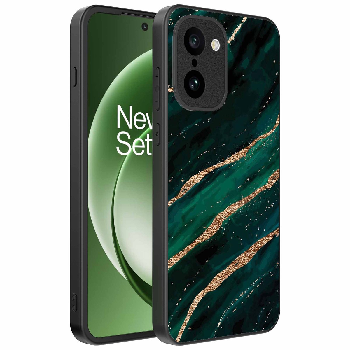 Geschikt voor OnePlus 15R Telefoonhoesje met marmer opdruk - TPU backcover case marble design - Goud Groen - Smartphonica geschikt voor OnePlus 15R