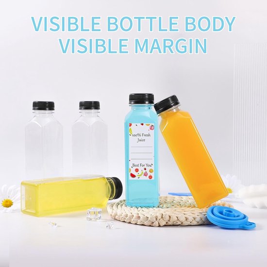 Set van 8 herbruikbare 400ml plastic flessen voor smoothies, sap en shots - Transparante flessen voor koelkast, juicer en dranken — afbeelding 4