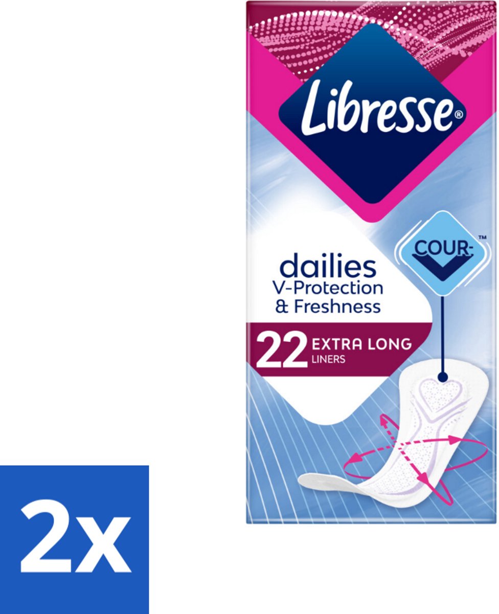 2 x Libresse – Inlegkruisjes – Extra Long – Langdurige bescherming – 22 Inlegkruisjes - Inlegkruisjes - Extra Lang - Bescherming - Comfort - Absorberende Kern