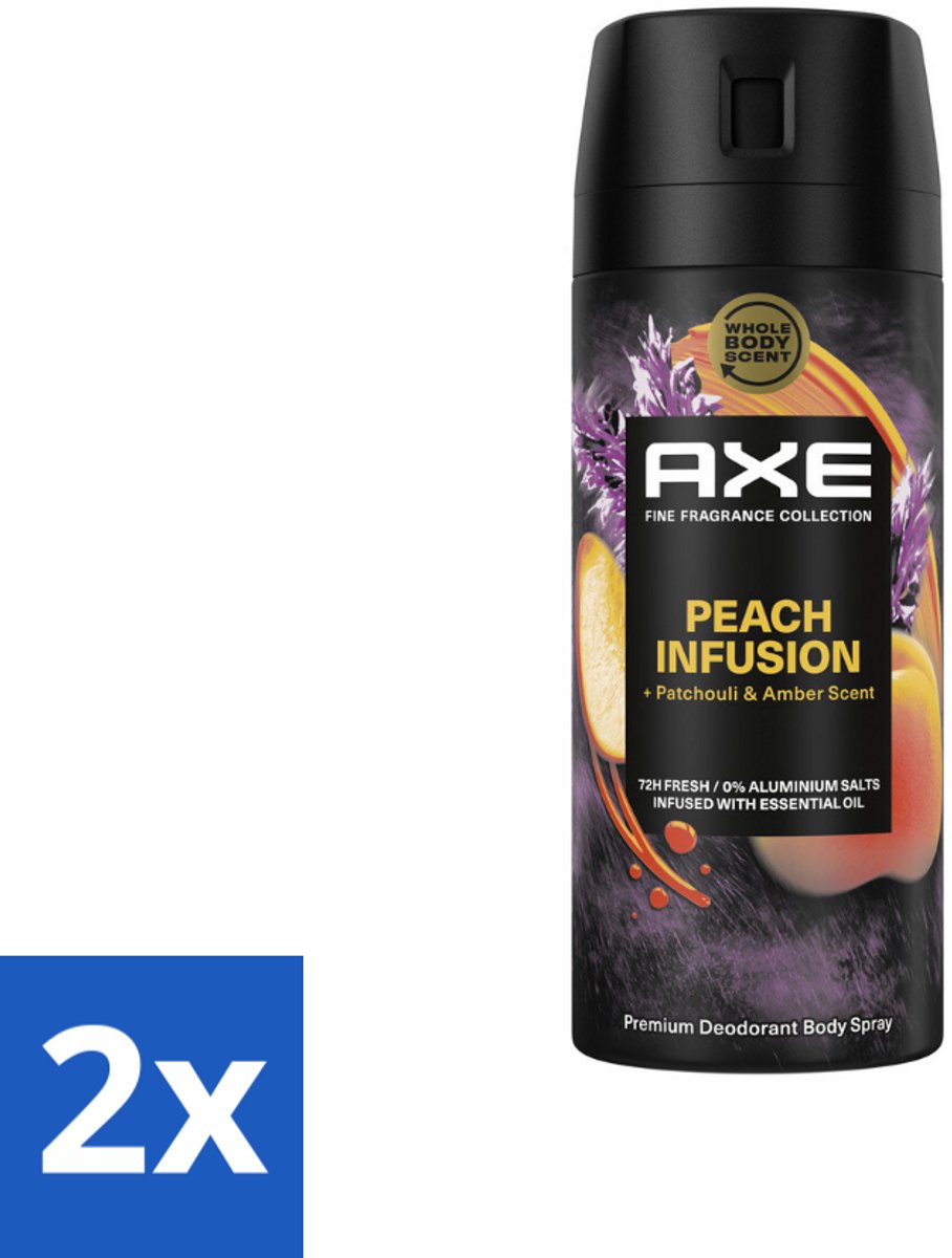 2 x Axe – Deodorant – Peach Infusion – 150 ml - Axe Deodorant - Bodyspray - Geur - Lichaamsgeur - Patchoeli