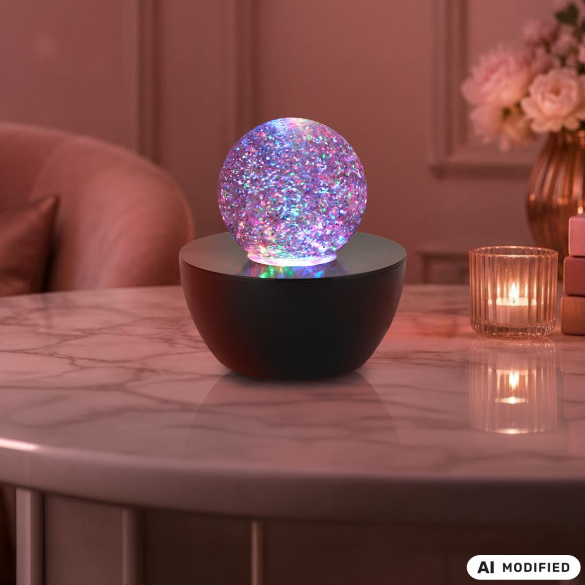 BRILONER Glitter - Discolamp - RGB Tafellamp kinderen - kinderkamer lamp discobal - glitterbal met snoer - zwart - Ø12cm