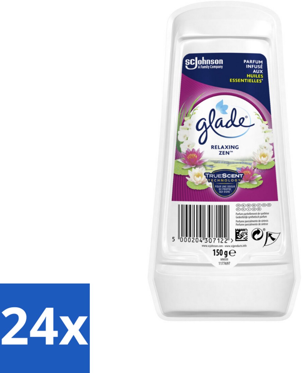 24 x Glade – Luchtverfrisser Gel – Relaxing Zen – 150 g - Luchtverfrisser - Ontspannende Geur - Frisse Geur - Geur Neutraliseren - Essentiële Oliën
