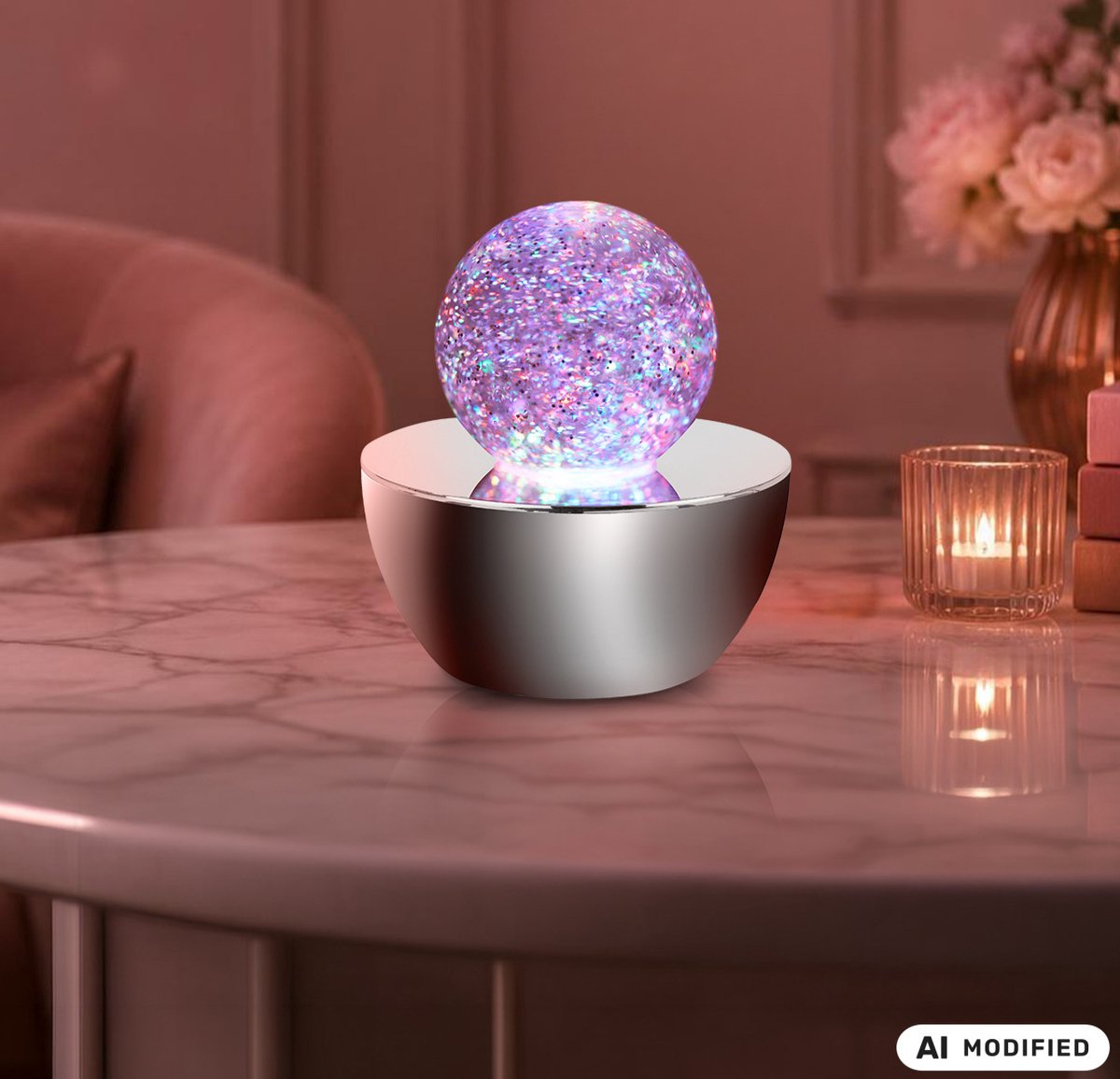 BRILONER Glitter - Discolamp - RGB Tafellamp kinderen - kinderkamer lamp discobal - glitterbal met snoer - chroom - Ø12cm