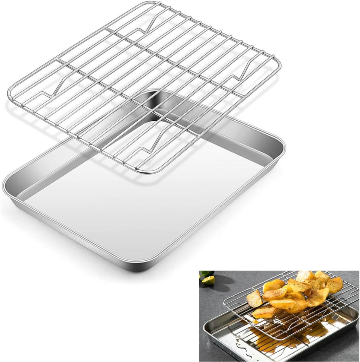 DYVNS® Braadslede - Ovenschaal RVS - Met Afkoelrooster - Braadpan Voor Ovengerechten