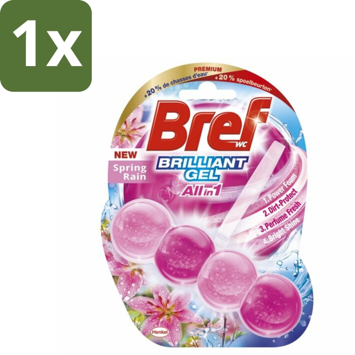 1 x Bref - Toiletblok - Brilliant Gel - Spring Rain - 42g - Toiletblok - Toilet Reinigen - Toilet Reinigingsgel - Toilet Glans - Toilet Frisheid