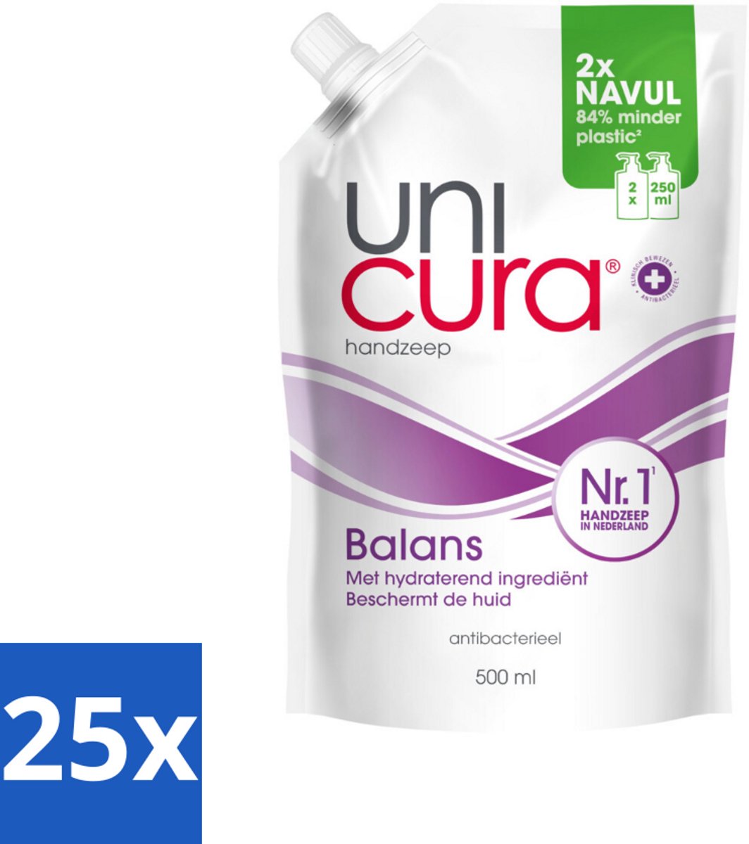 25 x Unicura – Vloeibare Handzeep Navulling – Balans – 500 ml - Kabel - Kabels - Kabelsysteem - Kabelsysteem