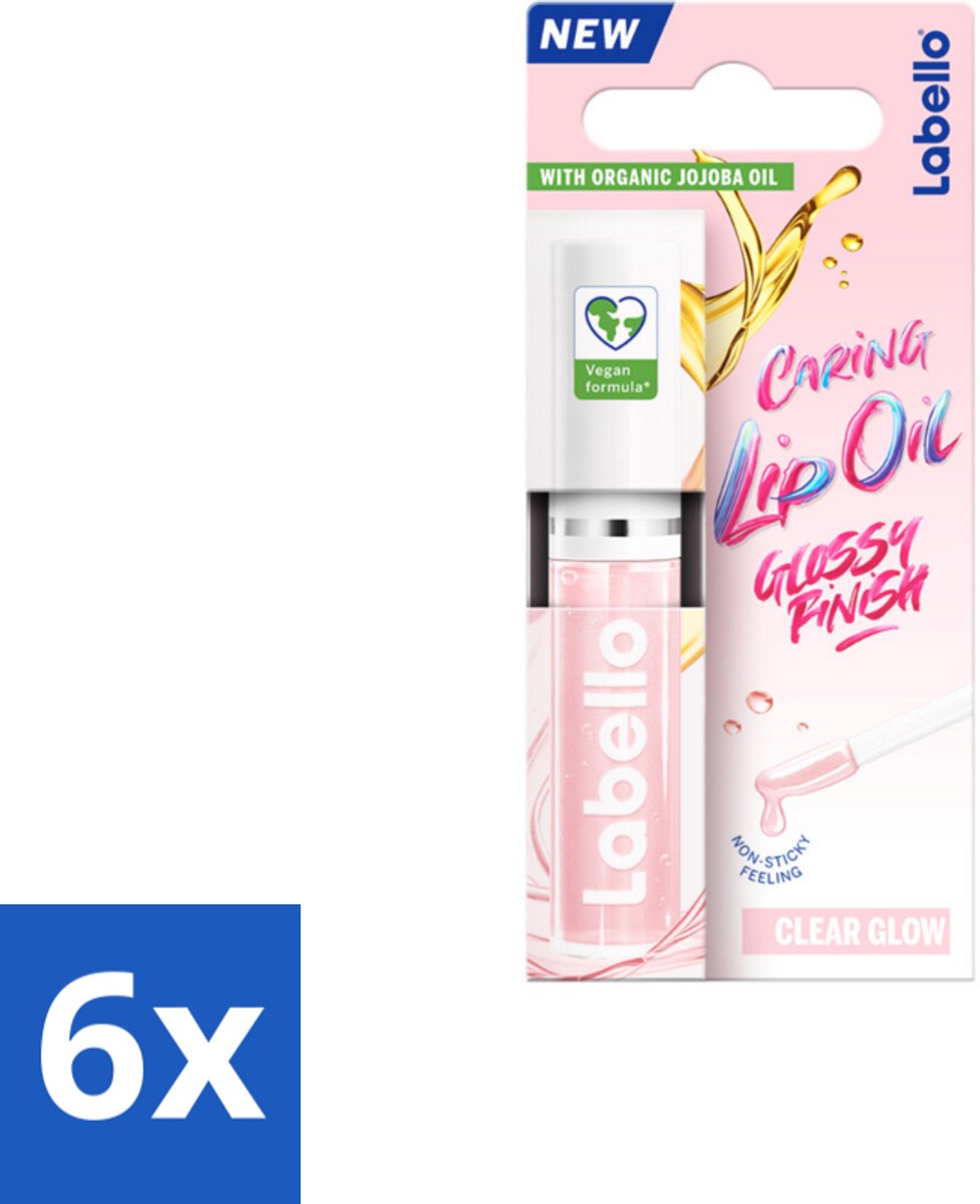 6 x Labello –Caring Lip Oil – Clear Glow – 5,5 ml - Lippenbalsem - Lipolie - Glans - Verzorging - Hydraatatie