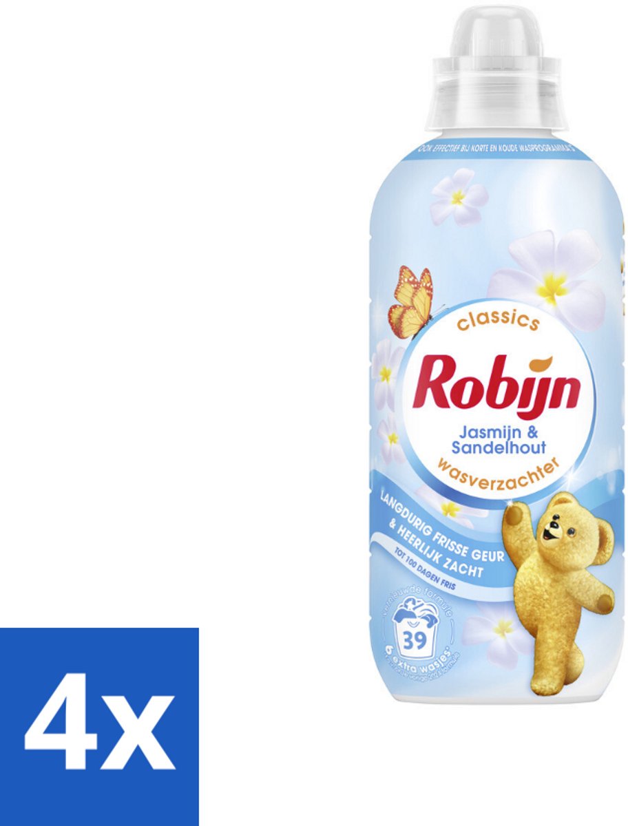 4 x Robijn – Wasverzachter – Jasmijn & Sandelhout – 780 ml - Wasverzachter - Wasverzachter Jasmijn - Wasverzachter Sandelhout - Wasverzachter Voor Kleding - Wasverzachter Voor Linnen