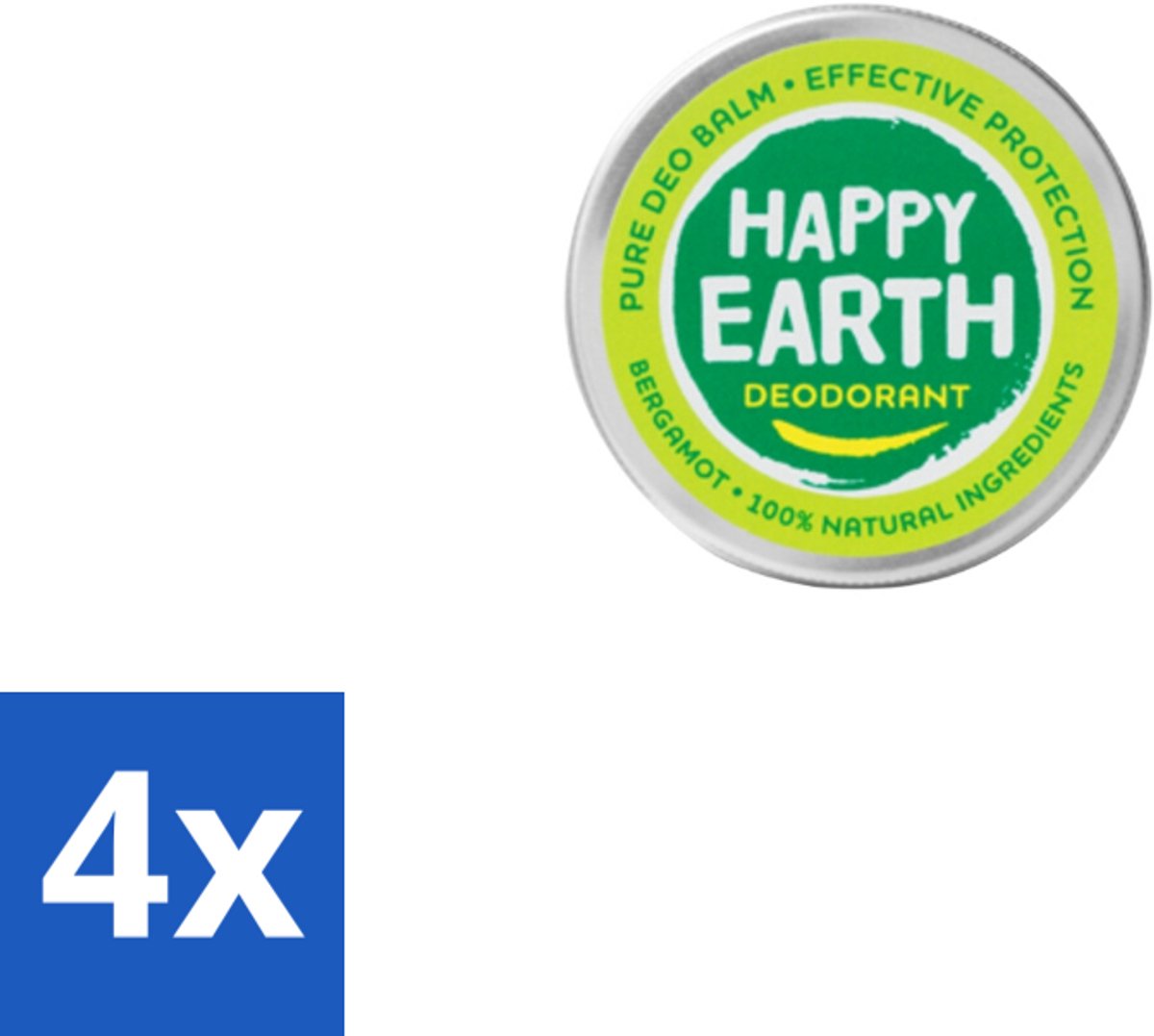 4 x Happy Earth – Deodorant Balm – 100% Natuurlijk Bergamot – 45 g - Deodorant Bergamot - Natuurlijke Deodorant - Huidvriendelijke Deodorant - Vegan Deodorant - Mineralen Zouten