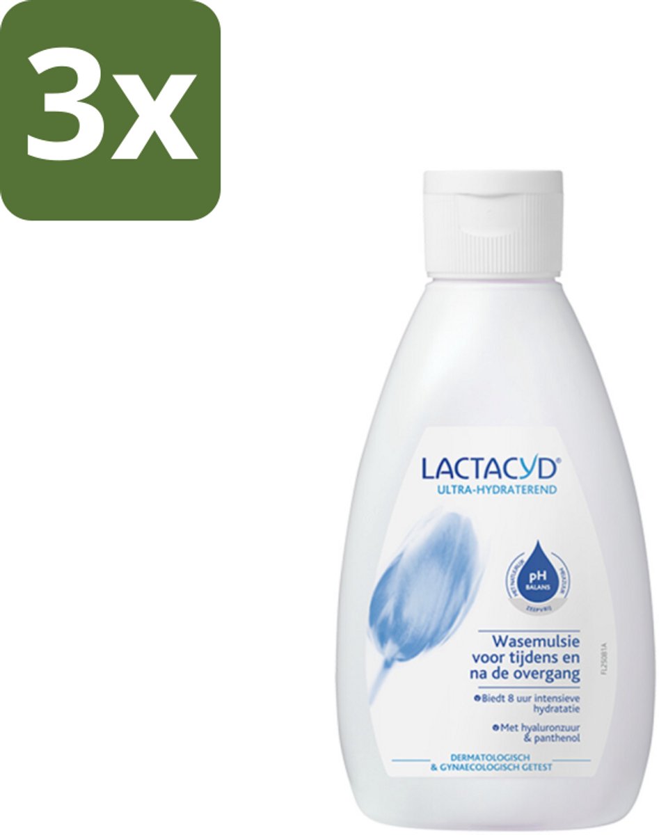 3 x Lactacyd – Ultra Hydraterend – Voor tijdens en na de overgang – 200 ml - Wasemulsie Overgang - Hydratatie Overgang - Droogheid Intieme Zone - Jeuk Intieme Zone - PH-balans Intieme Zone