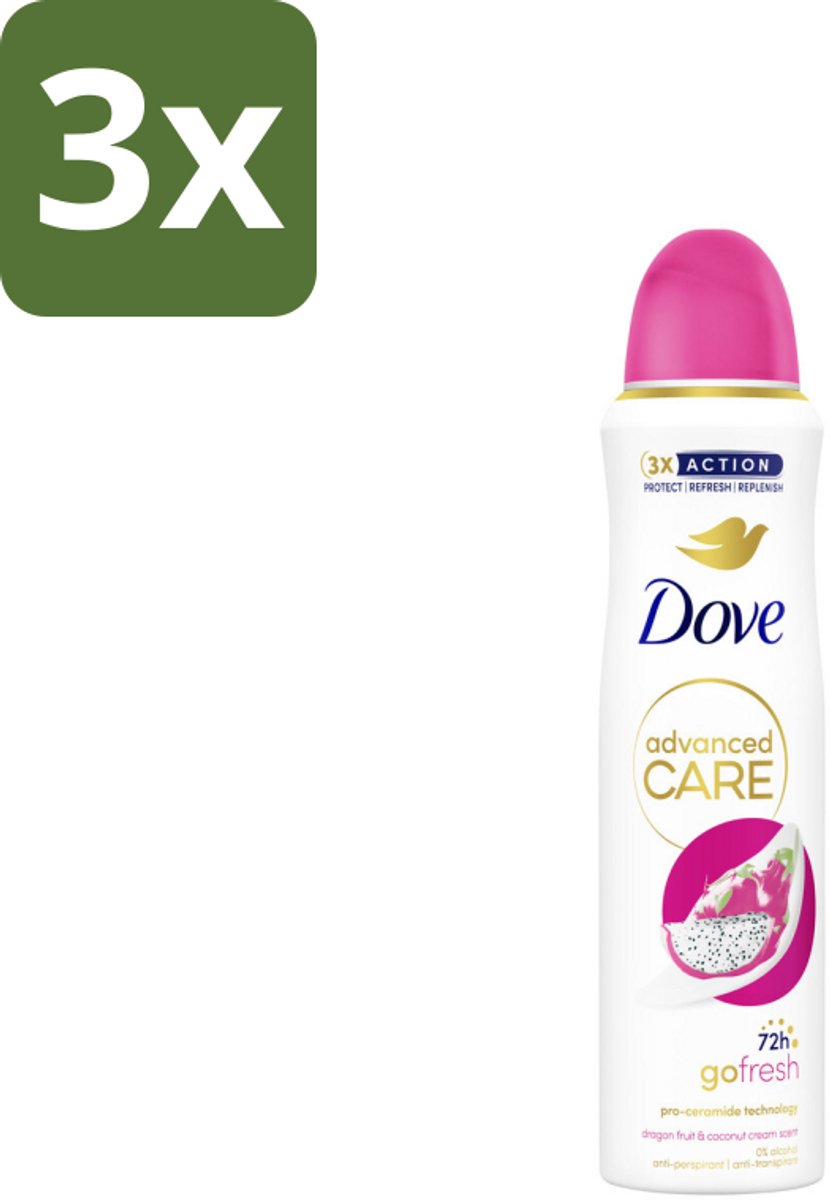 3 x Dove – Deodorant Spray – Dragon Fruit & Coconut Cream – 150 ml - Anti-transpirant Spray - Zweetvermindering - Okselverzorging - Frisse Geur - 72 Uur Bescherming