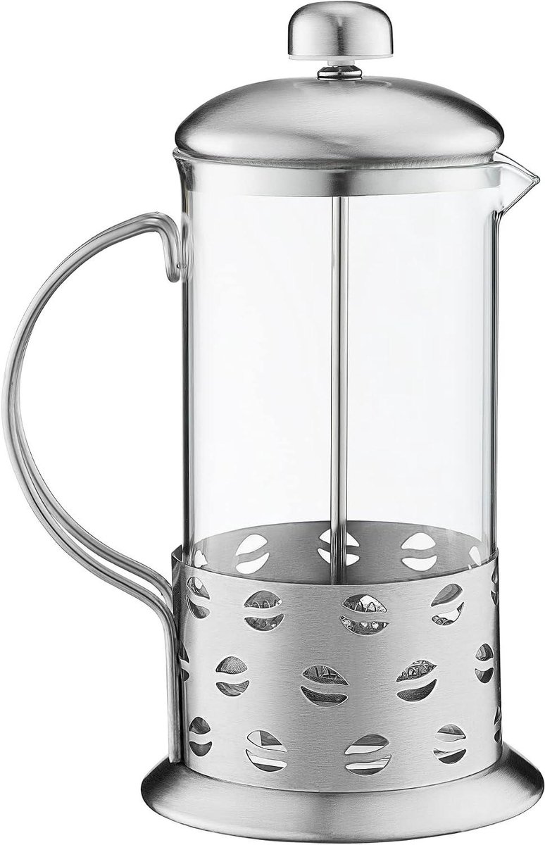 Koffiemaker Glas - Cafetière - Aromatische Koffie - Roestvrij Stalen Frame - 1 Liter - Zilver