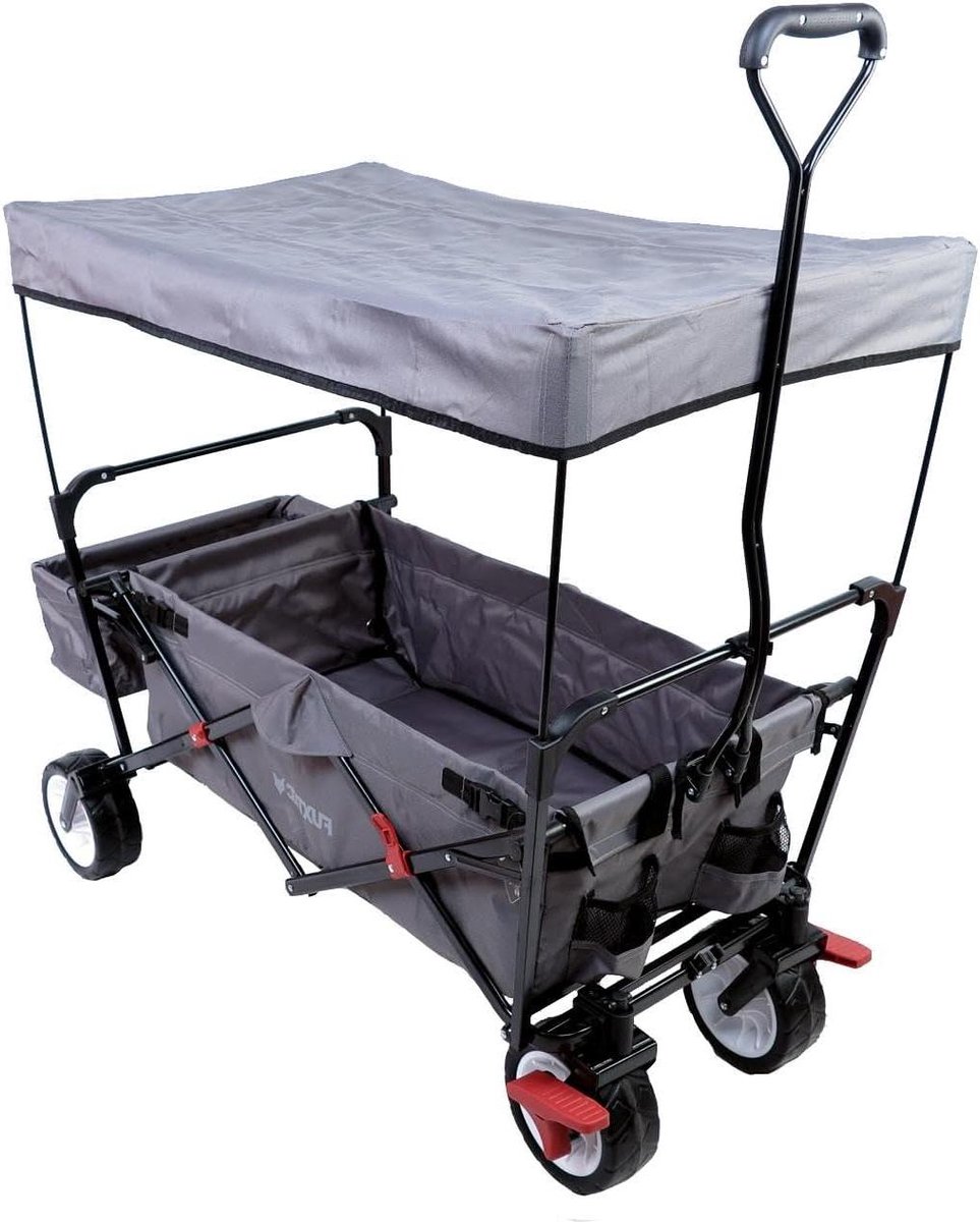 Opvouwbare Bolderkar - Inklapbare Wagen - Vervoer Boodschappen - Inclusief Zonnedak - 80x46x27cm - Grijs