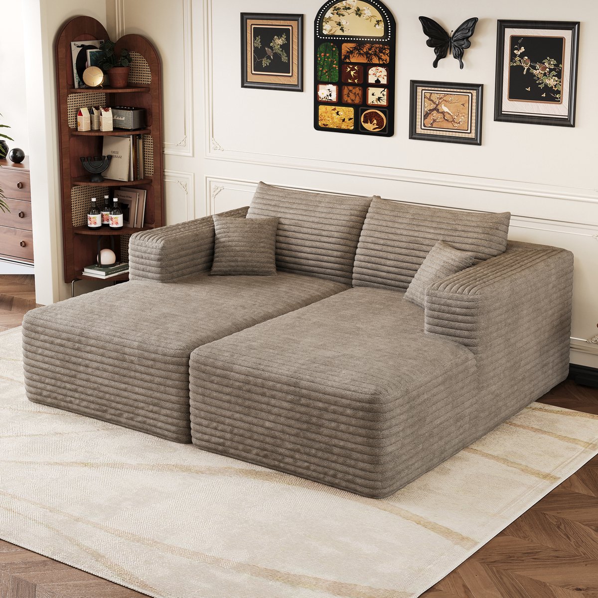 MIVRAY Bank 180 X 151 Cm - Modulaire Slaapbank Zonder Montage - Voor Woonkamer En Slaapkamer - Corduroy - Camel