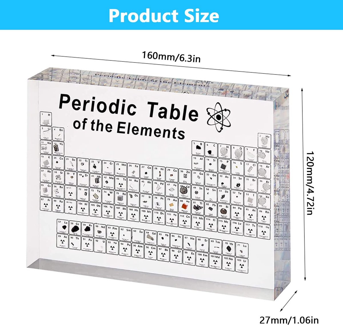 SnyBoo Periodiek systeem met echte elementen, 83 elementen van acryl, cadeau voor studenten en chemici, periodiek - ShopVlot
