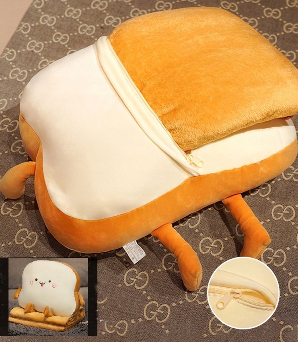 Kawaii Toastbrood Pluche Kusjes met Dekentje 3-in-1