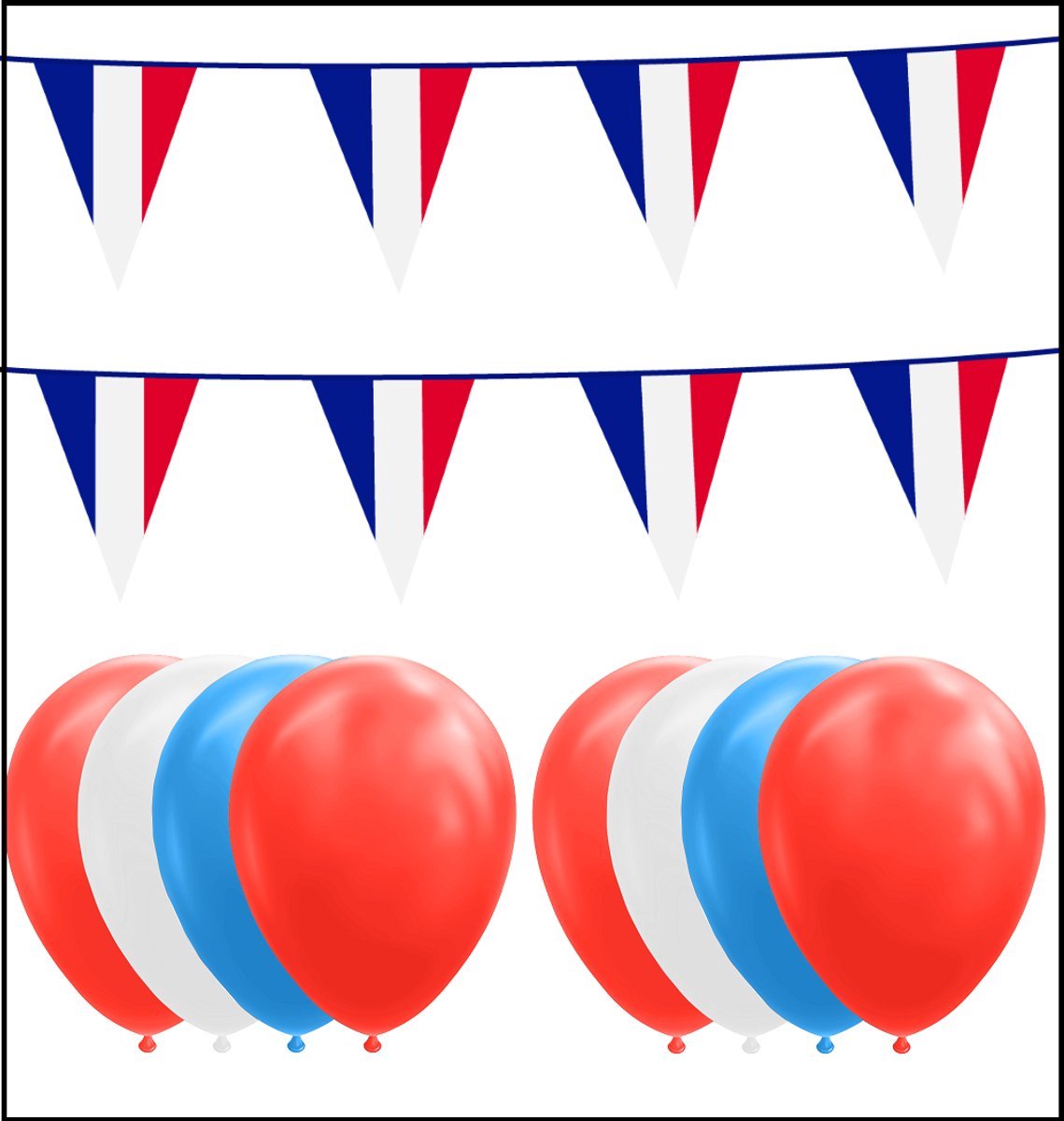 Frankrijk feestpakket- 2x Vlaggenlijn 10 meter + 20 ballonnen rood/wit/blauw - Versiering Slinger Feestdecoratie Decoratie