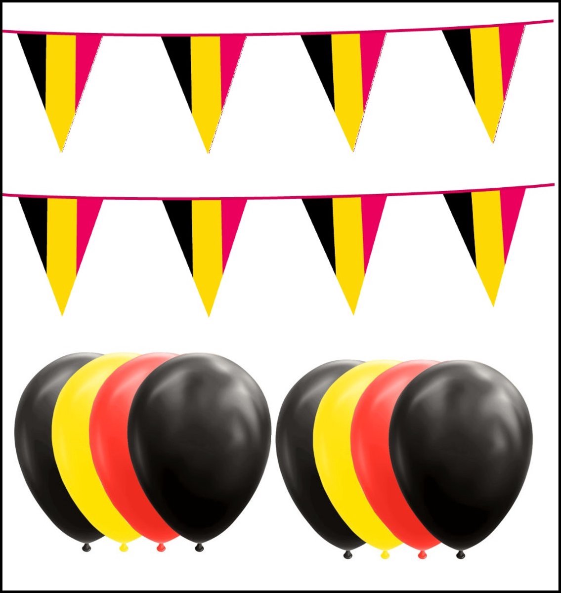 Belgie feestpakket- 2x Vlaggenlijn 10 meter + 20 ballonnen zwart/geel/rood - Versiering Slinger Feestdecoratie Decoratie
