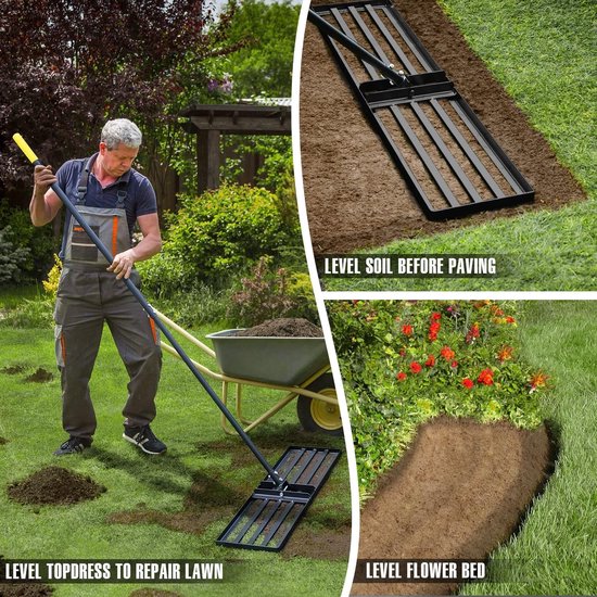 Lange Handgreep Tuin Rake voor het Egaliseren van Grond, 91 cm Tuin Gereedschap voor Efficiënte Bodemverdeling en Grondbewerking — afbeelding 5