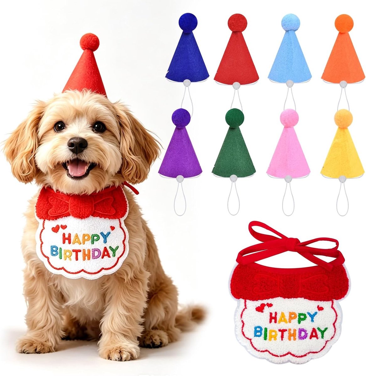 Katten verjaardagsmuts set van 9 stuks, feesthoeden voor honden, leuke decoratie voor huisdieren, kitten bandana's en kostuums voor verjaardagsfeestjes