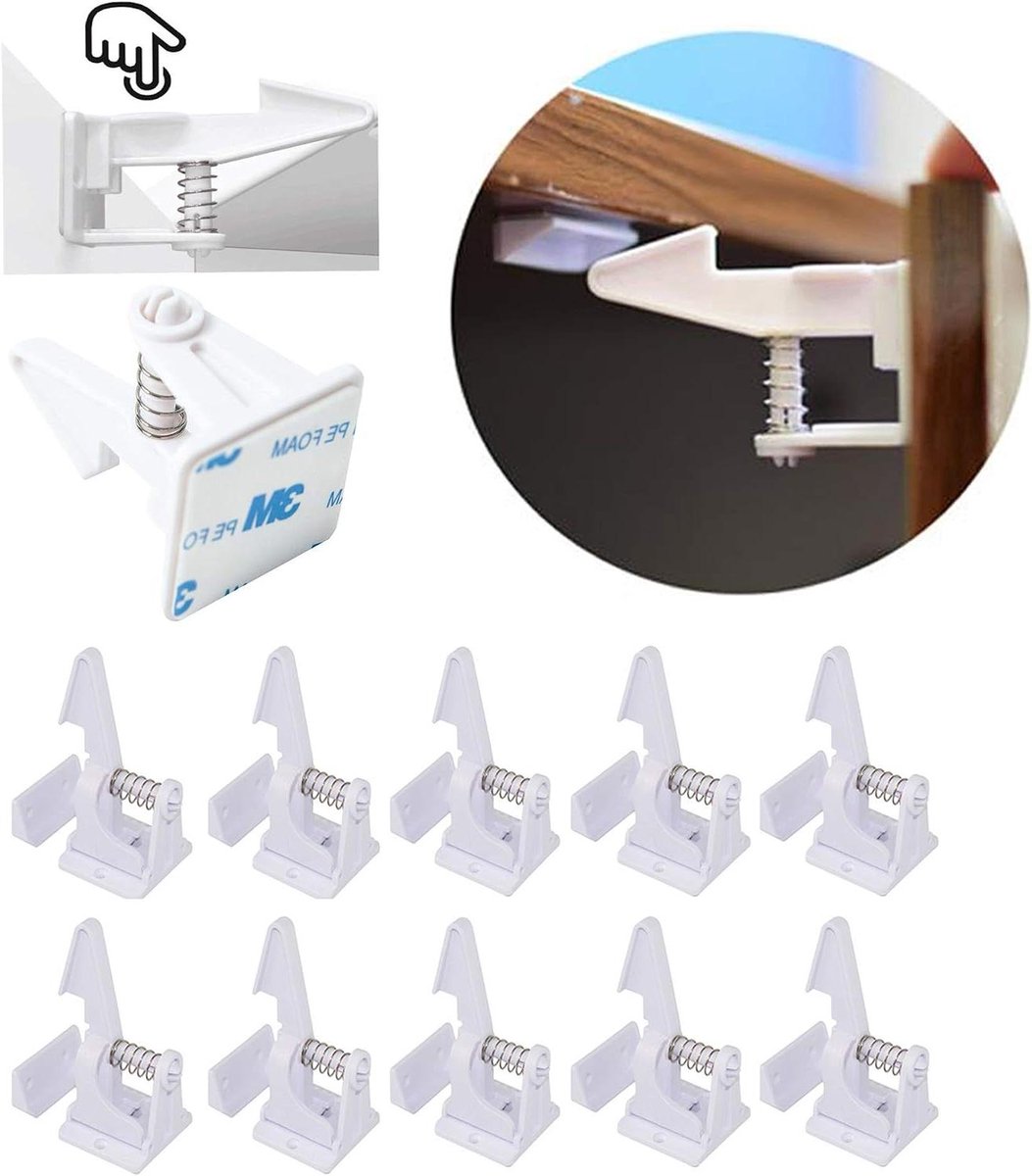 Kinderbeveiliging Slotjes - Kast Ladeslot - Veilig Huis - Onzichtbaar Design - 10 Stuks - Wit