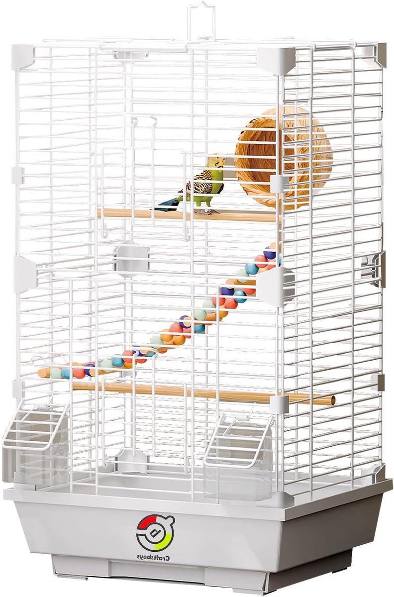 Vogelkooi - Kleine vogelhuis - Verblijf voor vogels - Inclusief accessoires - 63 x 37 x 28 cm - Wit