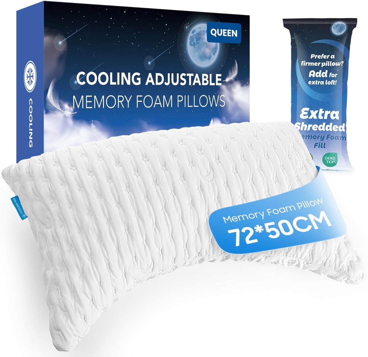 Iwacool Zijslaapkussen Queen Size Kussen 1 Pack Verstelbaar versnipperd traagschuim kussen Ergonomisch halvemaan - ShopVlot