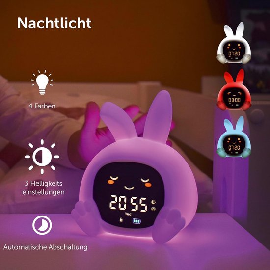 Slaaptrainer Kinderen - Nachtlamp Wekker - Rustige Routines - Vijf Kleuren Instelbaar - 14 x 8 x 11 cm — afbeelding 4