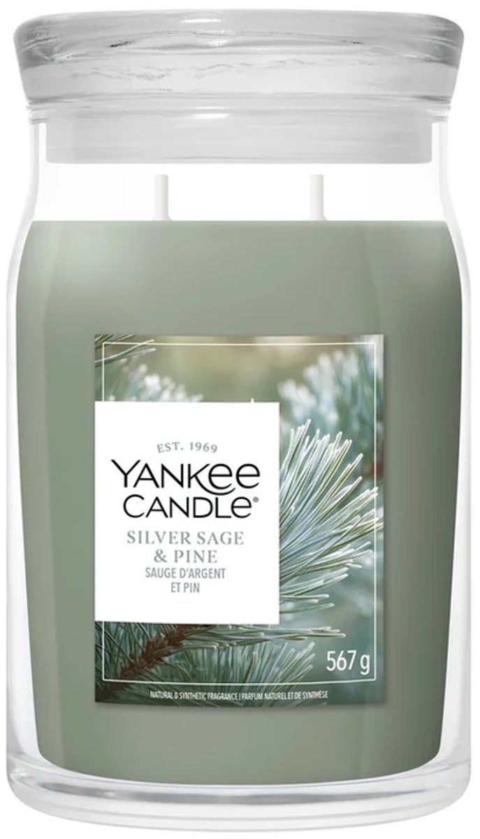 Yankee Candle Silver Sage & Pine Large Jar Geurkaars - 90 branduren - twee lonten Zwart
