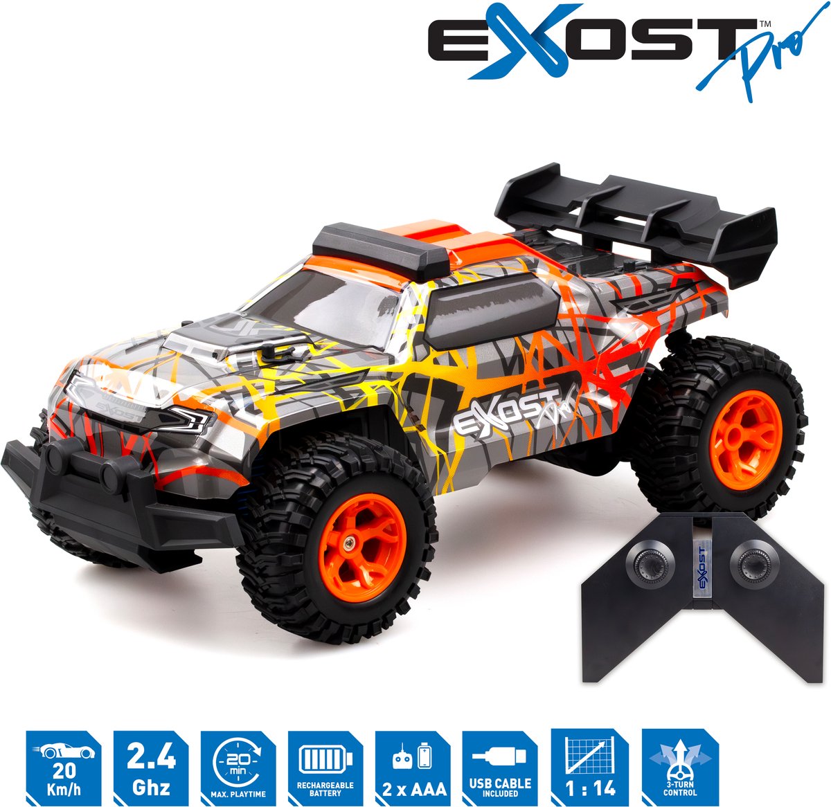 Exost Pro RC Turbo Truggy 1:14 - Bestuurbare auto incl. oplaadbare batterij - High Speed
