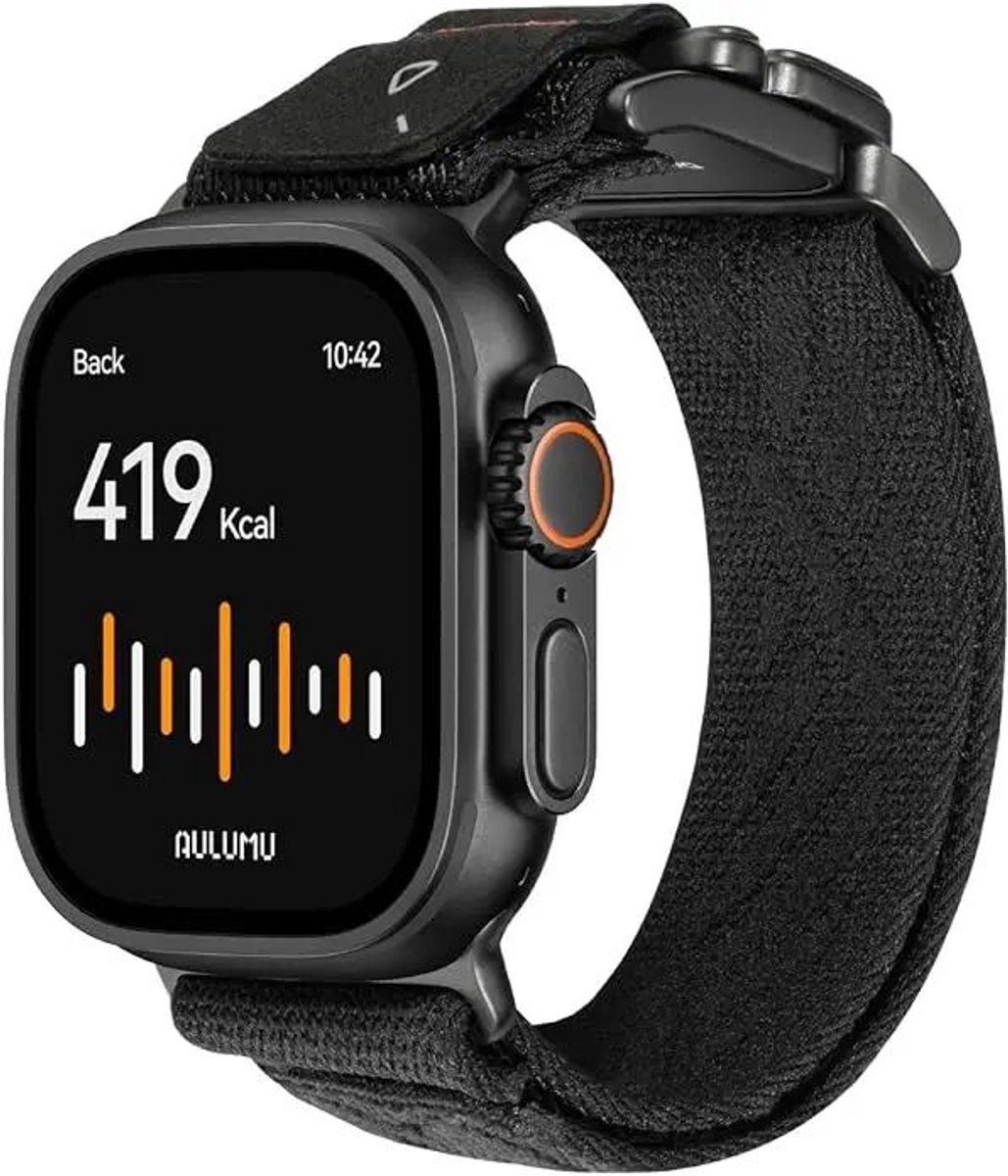 AULUMU Magnetisch Apple Watch Bandje 49/46/45/44/42MM Structuur Zwart