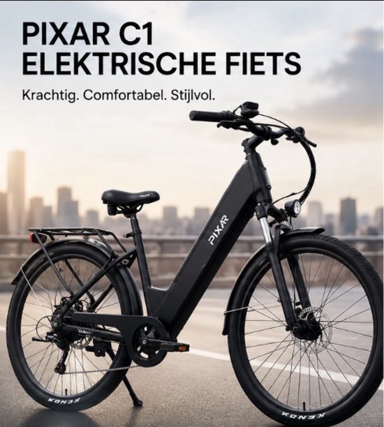 Elektrische fiets - pixar C1 - inclusief tracker en waterdichte stepgo tracker houder - 25 km/h - 250W - zwart — afbeelding 2