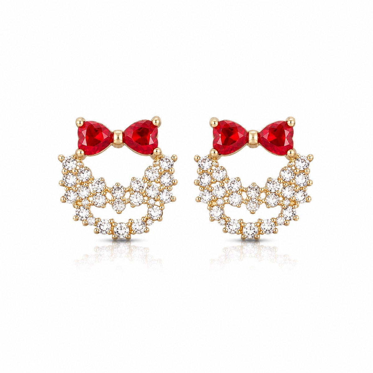 Rondje met strik oorbellen | rood | goud gekleurd