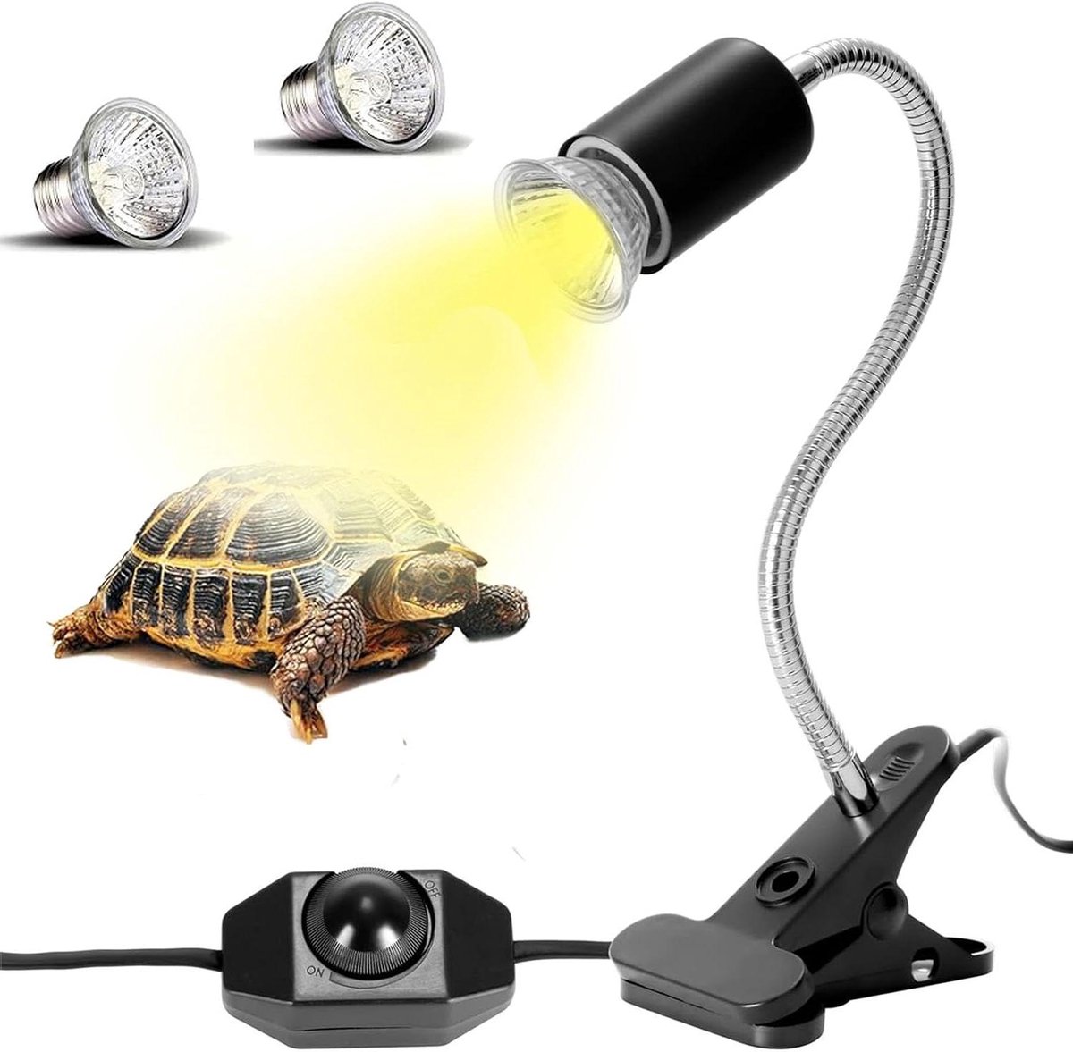 Reptielen Warmtelamp - Terrarium Verwarmer - Gezonde Groei - 360 Graden Verstelbaar - 50W UVA UVB - Zwart