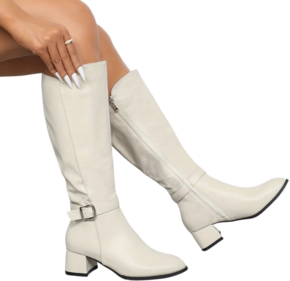 Currero Dames Cowboy Laarzen Hoge Hak Enkellaarzen Kniehoge Western Boots Chelsea 41 5 Beige
