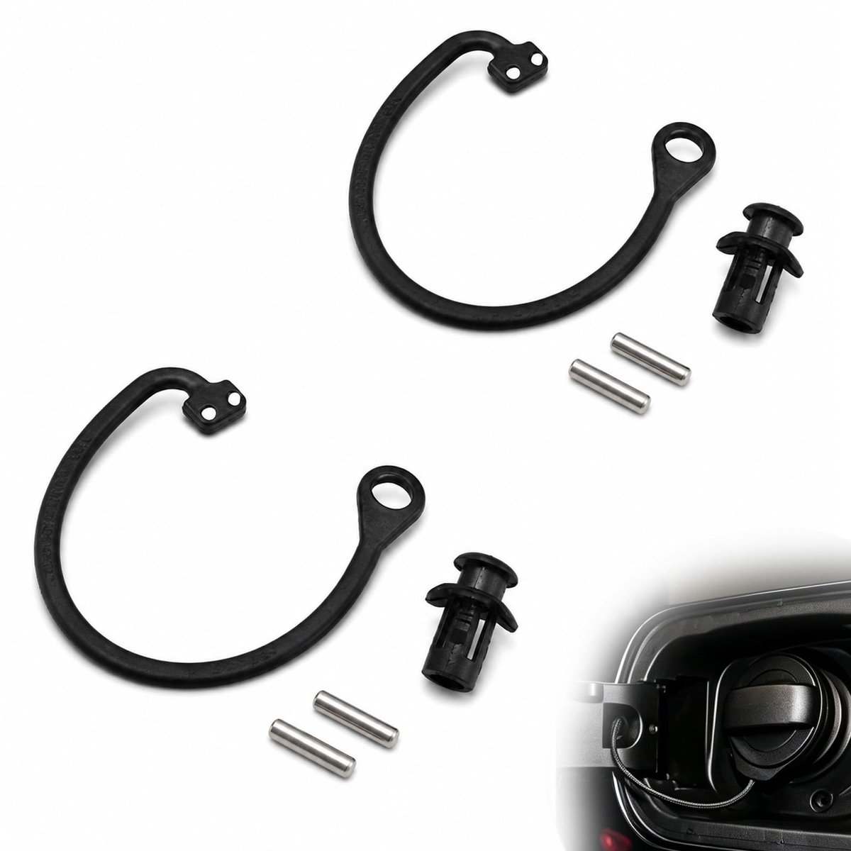Elzusha - Reservekoorden voor tankdop - 2 stuks - Zwart nylon met clips