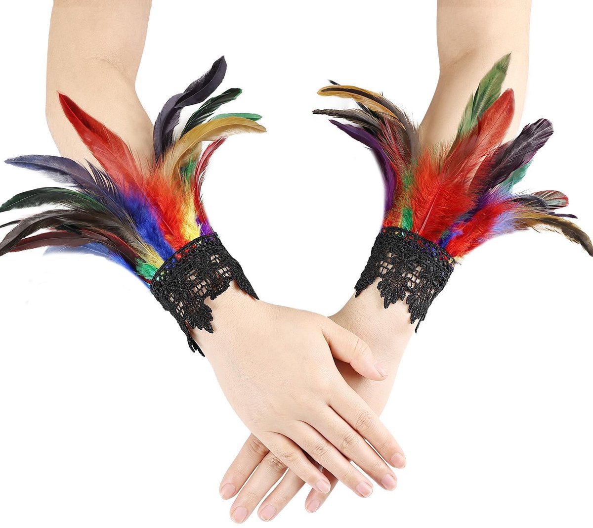 Elzusha - Vintage Stijl Vrouwelijke Cuff Handschoenen met Veren