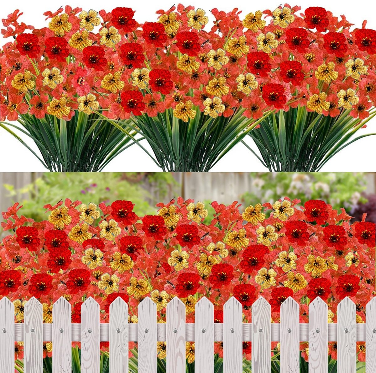 Elzusha - Set van 12 Kunstbloemen voor Buiten in Rood, Geel en Oranje