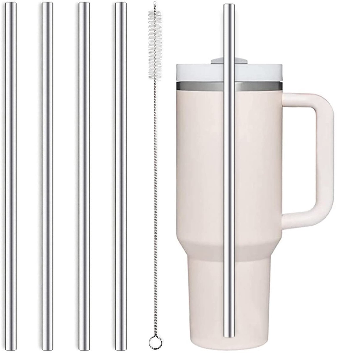 Elzusha - RVS Rietjes (31 cm) met Schoonmaakborstel (4 Stuks)