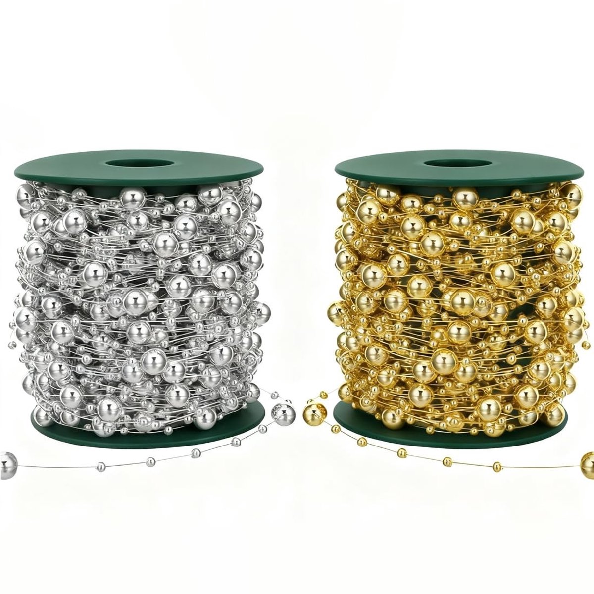 Elzusha - Kerstdecoratie Bead Garland - 8 Meter - Zilveren Perlenketting