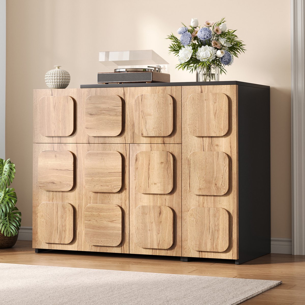 STILVORA Dressoir - Modulair Design Met Druk Op Open En Veel Opbergruimte - Voor Woonkamer En Eetkamer - Houtlook - 158,5 Cm