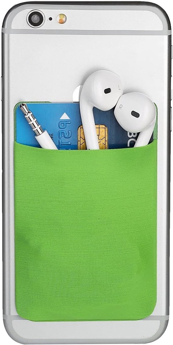 Pasjes Houder Telefoon Plakken - Groen - 88 x 56 x 3 mm - Inclusief Hoofdtelefoon Vak - Voor Smartphones
