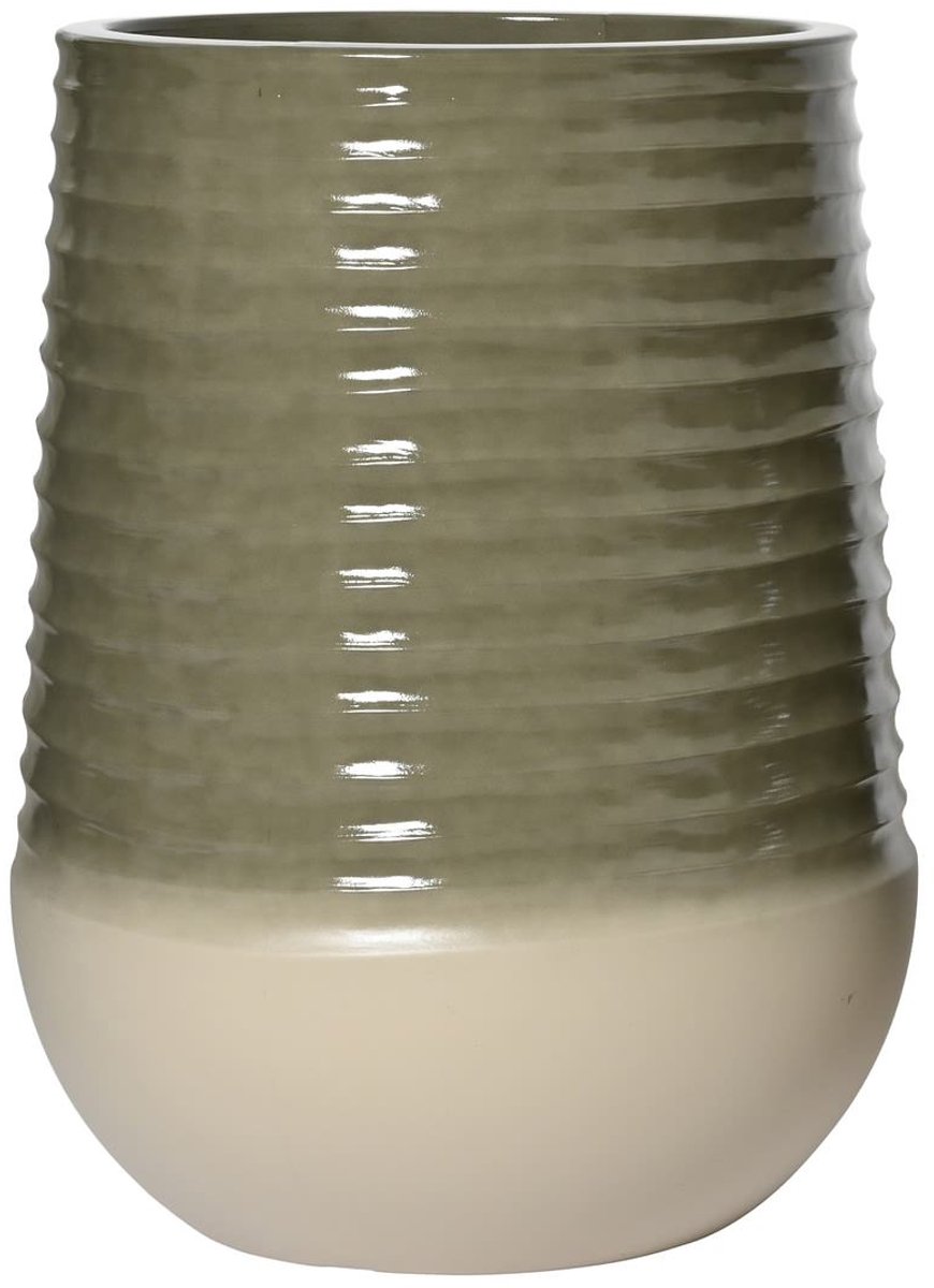 Kaemingk Plantenvaas Jamie L geribd Groen-wit Ø 53 x 69.5 cm