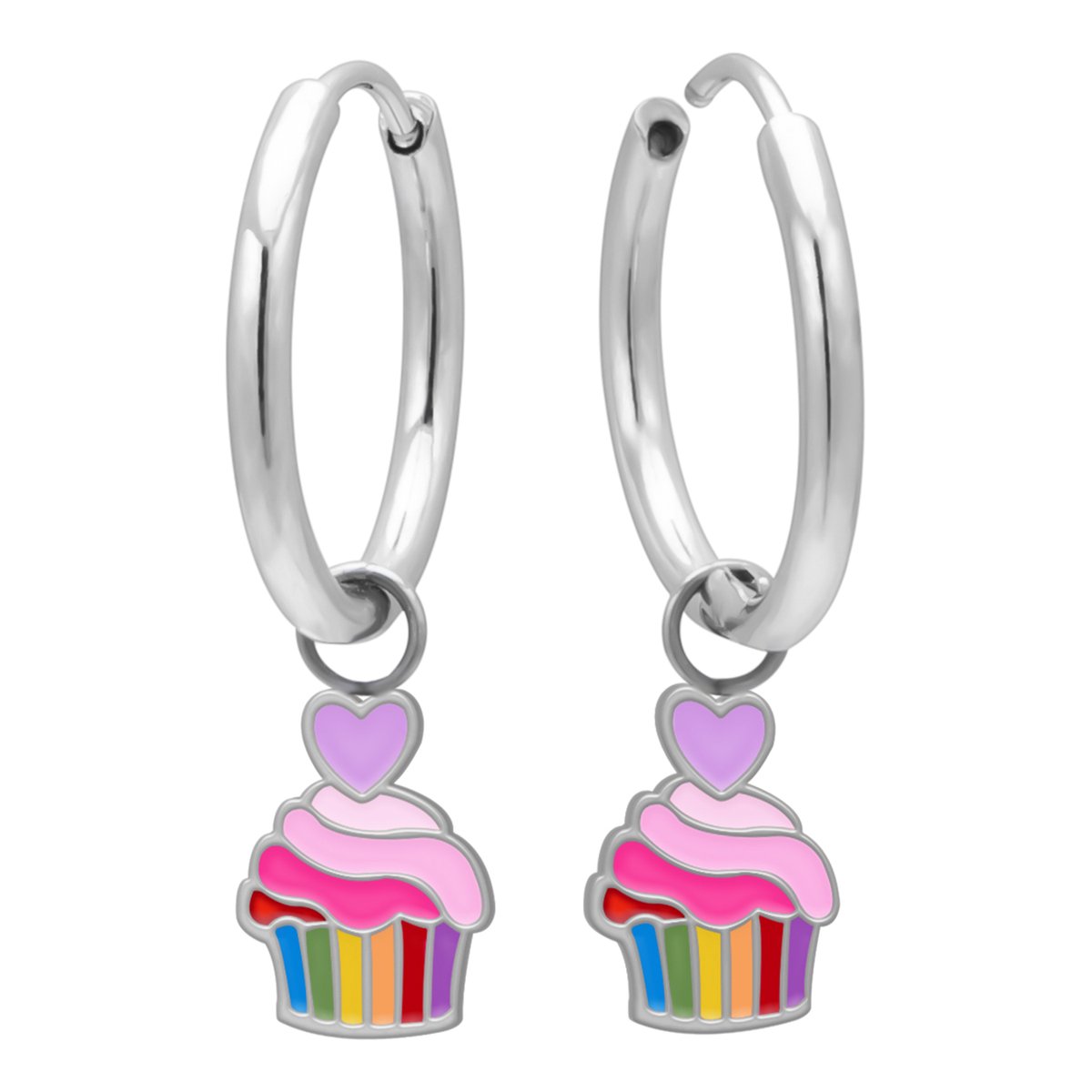 Kinderoorbellen Meisjes Cupcake - Oorhangers 316L Chirurgisch Staal - Cupcake Oorbellen - 12 mm