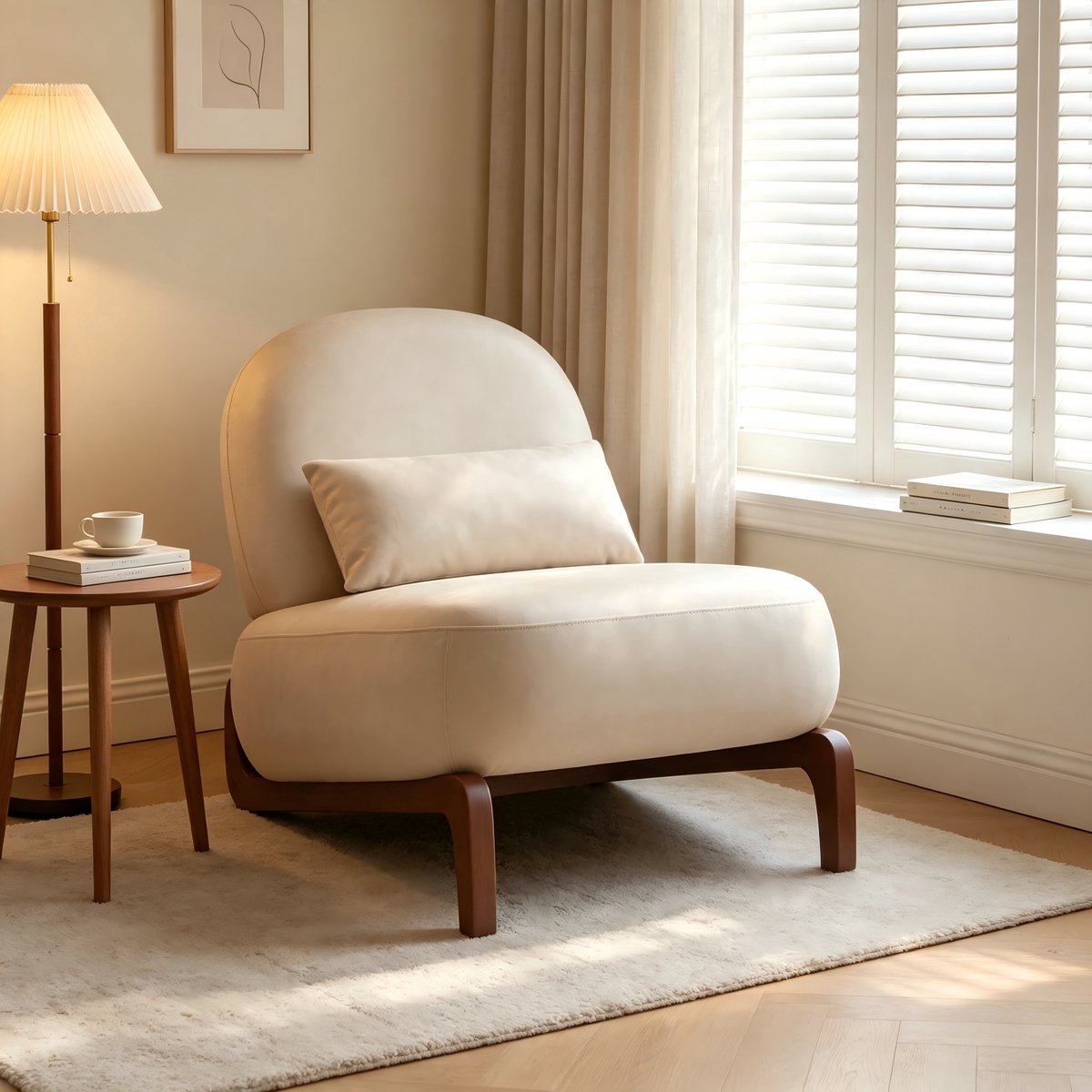 VVBV Fauteuil 86,9x72,1x69,9 cm - Massief Houten Poten, Zachte Dikke Kussens - Camel, Fluweel/Massief Hout