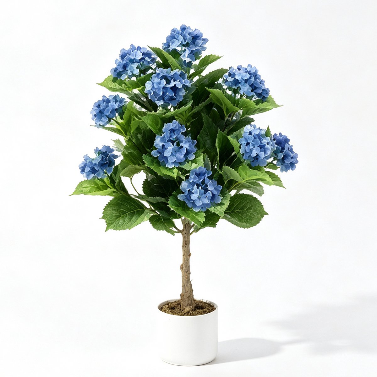 Danky kunsthortensia boom 95cm blauw - levensechte polyester bloemen - met zwarte pot luxe binnen decoratie